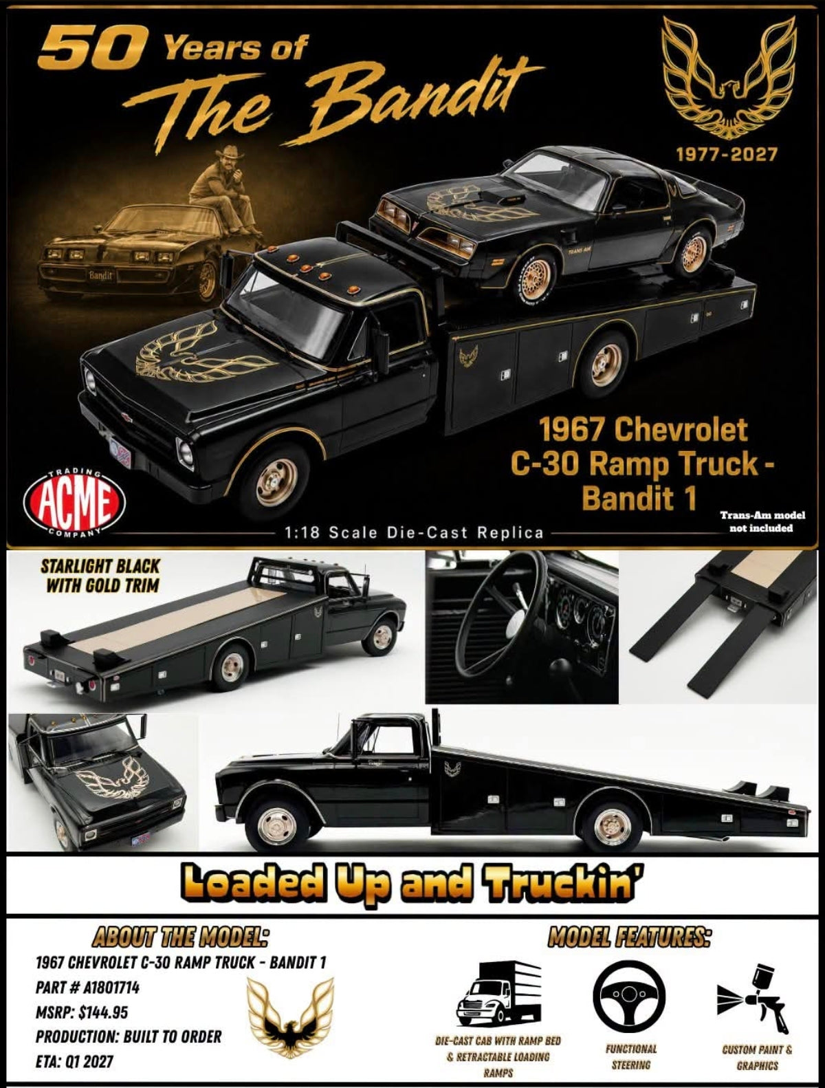 Acme Diecast 1:18 1967 Chevrolet C-30 Ramp Truck *Bandit 1* Black