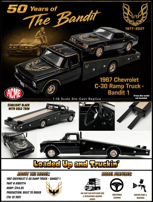 Acme Diecast 1:18 1967 Chevrolet C-30 Ramp Truck *Bandit 1* Black