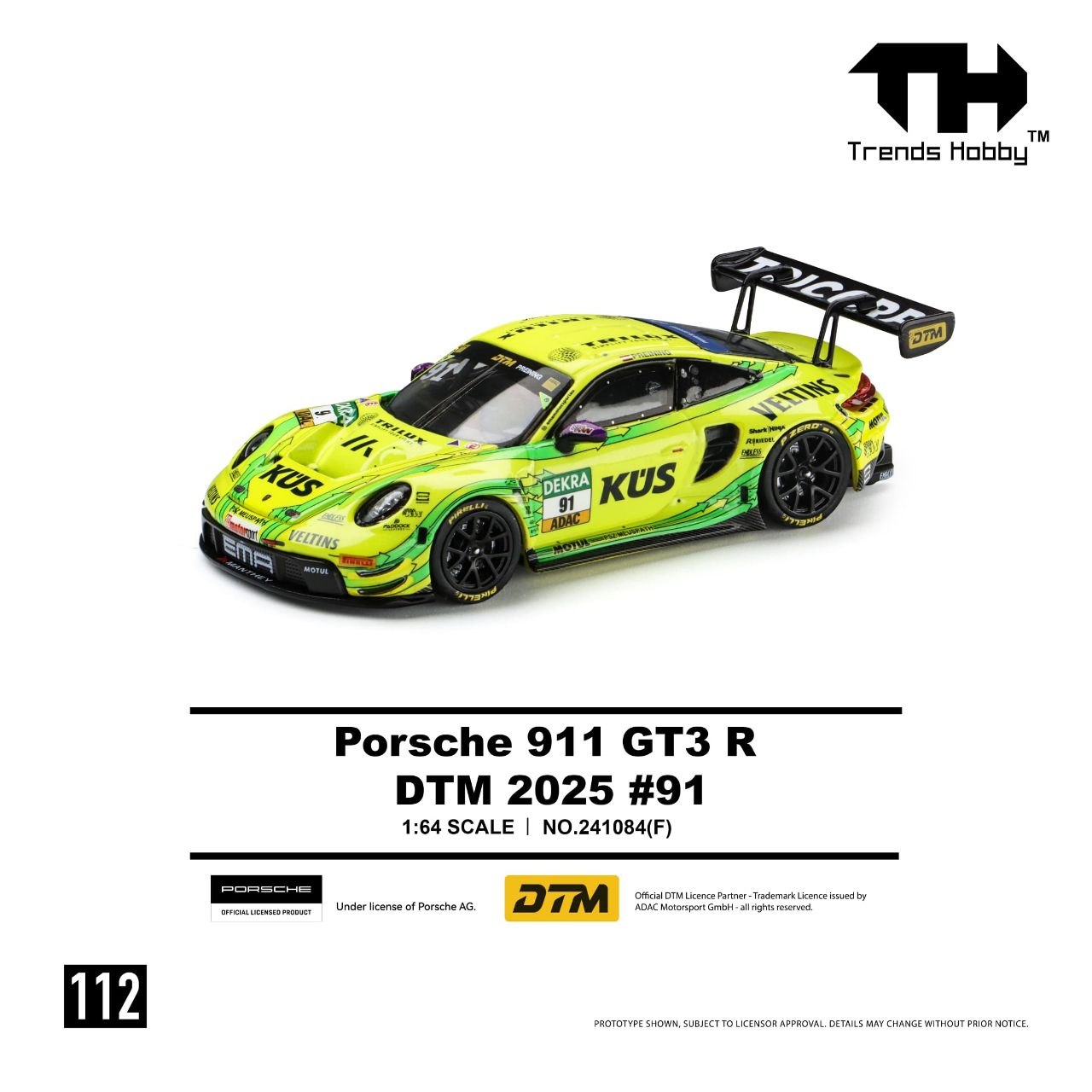Trends Hobby 1:64 Porsche 911 GT3 R DTM 2025 #91 Yellow