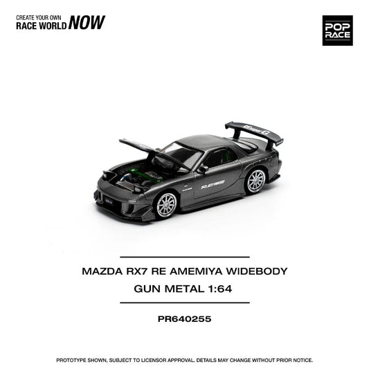 Pop Race 1:64 Mazda RX-7 RE Amemiya Gun Metal PR640255