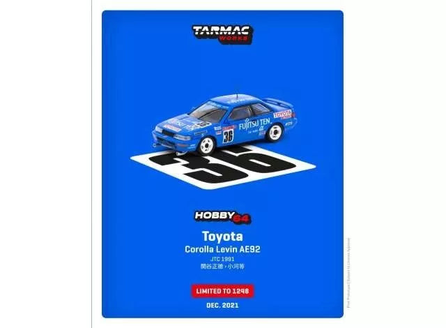 Tarmac Works 1:64 Toyota Corolla Levin AE92 #36 JTC 1991 Blue