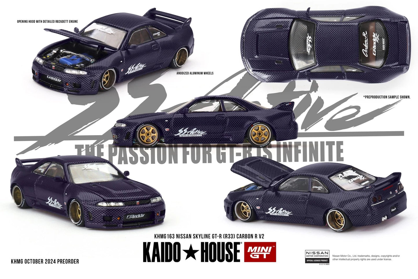 Mini GT x Kaido House Nissan Skyline GT-R (R33) Active Carbon R V2 1:64